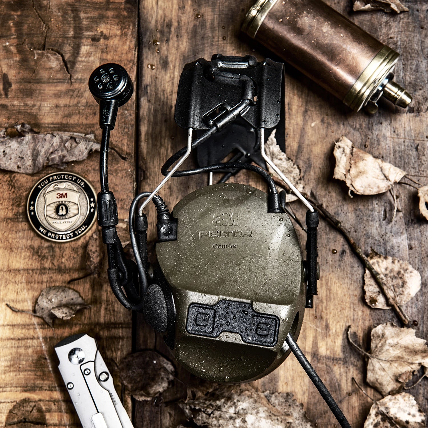 3M PELTOR ComTac VIII Olive Drab Green Hearing Defender - LEMO