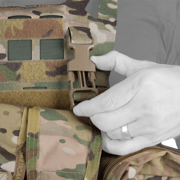 Attaches to vests with included buckles