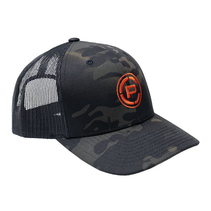 CP Logo Trucker Hat MultiCam Black/ Orange 3/4