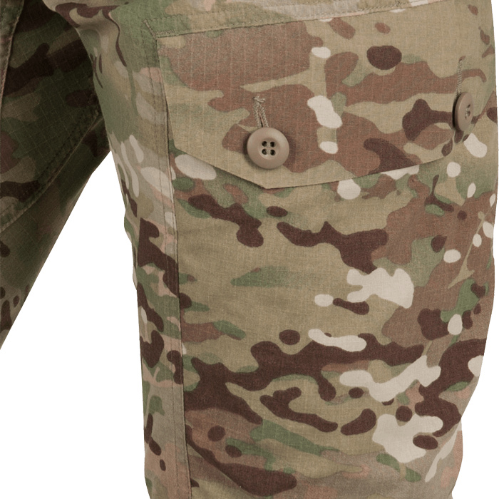 Low profile cargo pocket with button closure