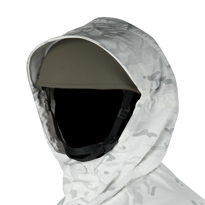 WIRE REINFORCED VISOR AT HELMET COMPATIBLE HOOD