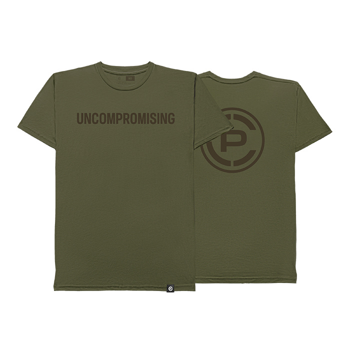 Uncompromising Tee Olive Front and Back
