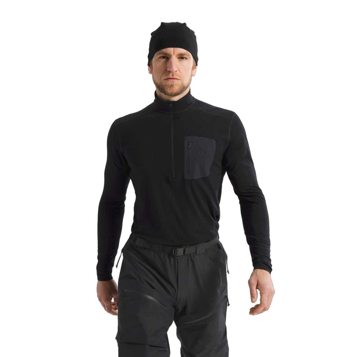 Cold WX Zip Neck AR Wool Black Front View
