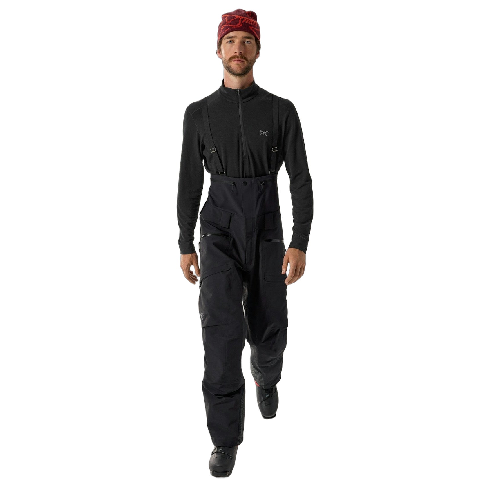 Ski Guide Bib Pant Black Front View