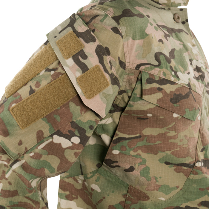 Thermo-bonded shoulder and chest pocket flaps