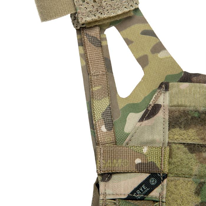 Mil spec webbing along shoulders for supporting weight and routing comm cables