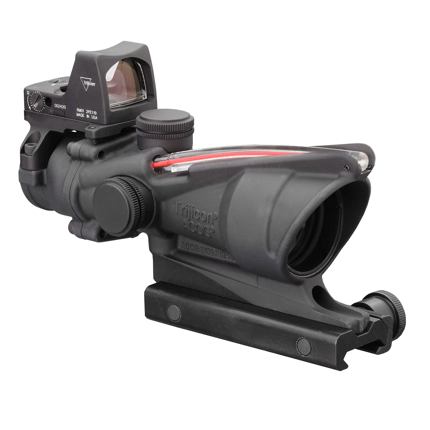 Trijicon 4x32 ACOG Scope, Dual Illuminated Red Crosshair .223 Reticle w/ Colt Knob Thumbscrew Mount & LED 3.25 MOA Red Dot RMR Type 2