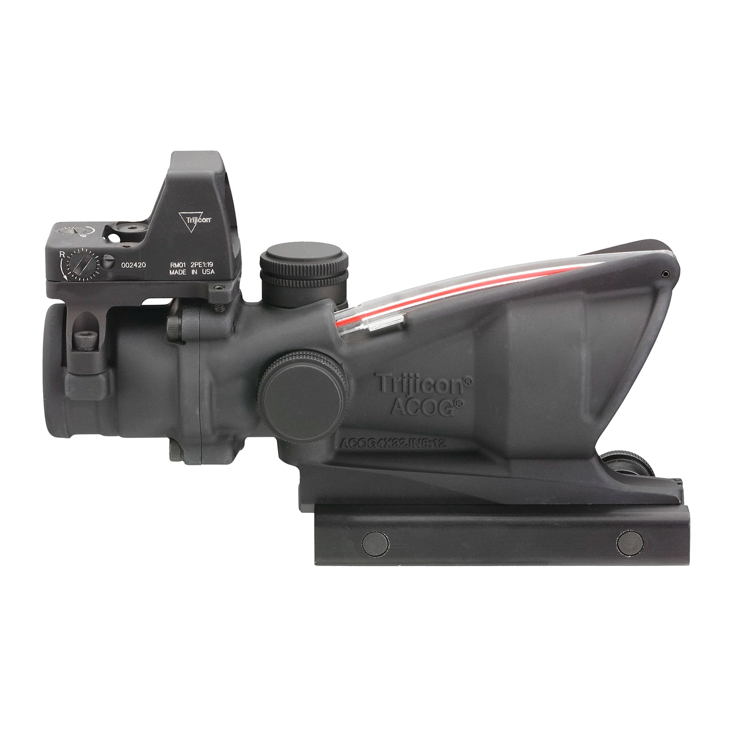Trijicon 4x32 ACOG Scope, Dual Illuminated Red Crosshair .223 Reticle w/ Colt Knob Thumbscrew Mount & LED 3.25 MOA Red Dot RMR Type 2