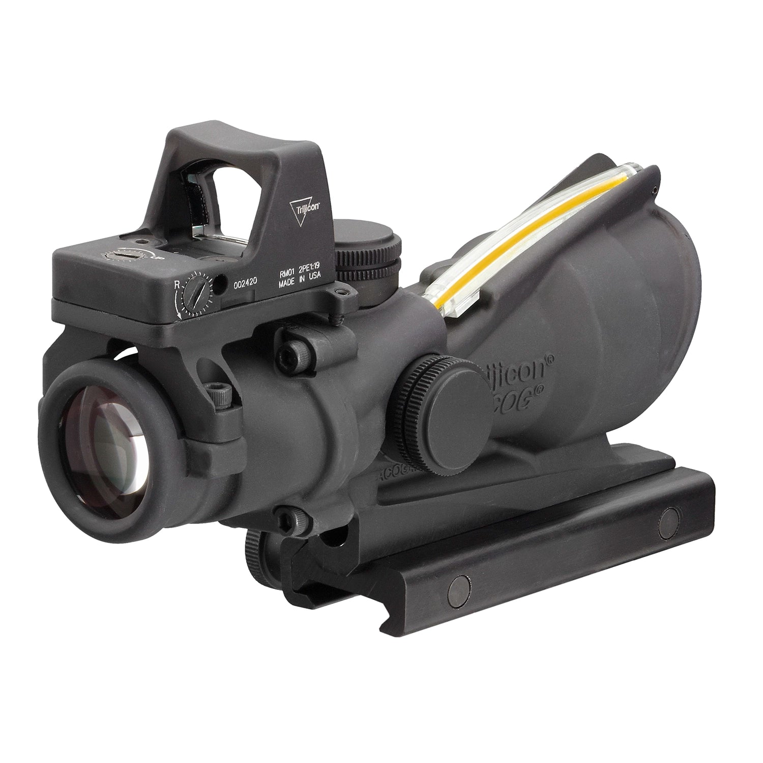 Trijicon 4x32 ACOG Scope, Dual Illuminated Amber Crosshair .223 Reticle w/ Colt Knob Thumbscrew Mount & LED 3.25 MOA Red Dot RMR Type 2