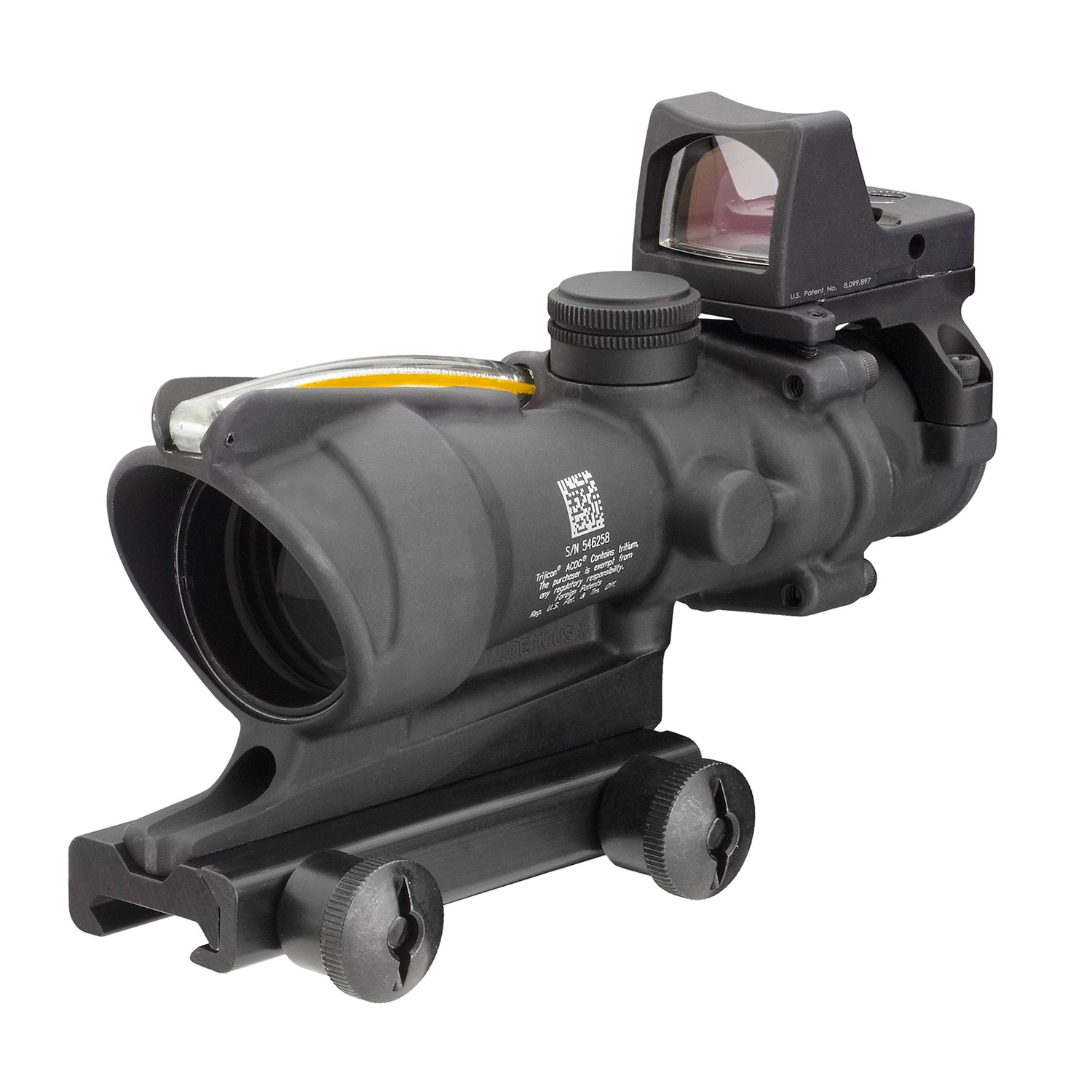 Trijicon 4x32 ACOG Scope, Dual Illuminated Amber Crosshair .223 Reticle w/ Colt Knob Thumbscrew Mount & LED 3.25 MOA Red Dot RMR Type 2