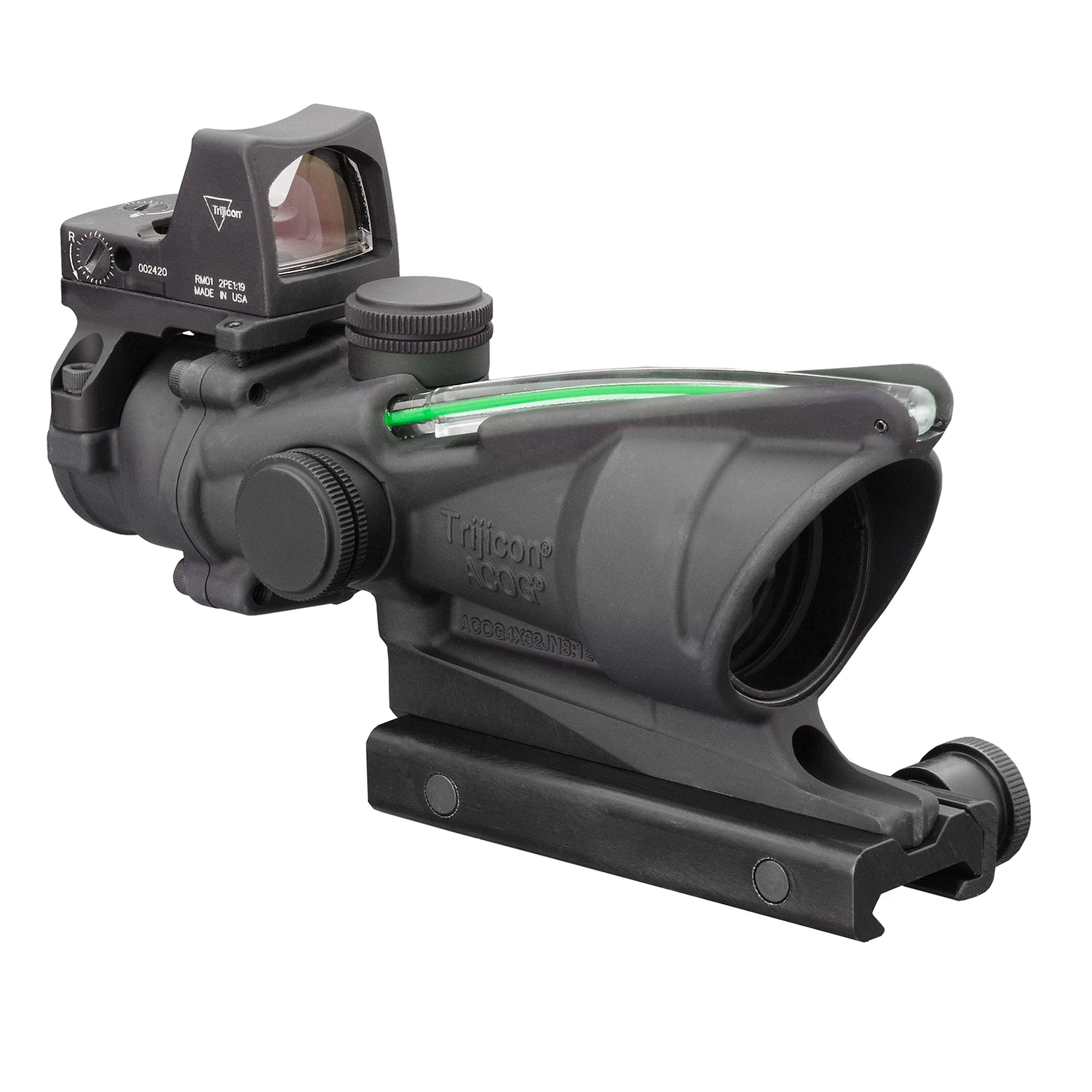 Trijicon 4x32 ACOG Scope, Dual Illuminated Green Crosshair .223 Reticle w/ Colt Knob Thumbscrew Mount & LED 3.25 MOA Red Dot RMR Type 2