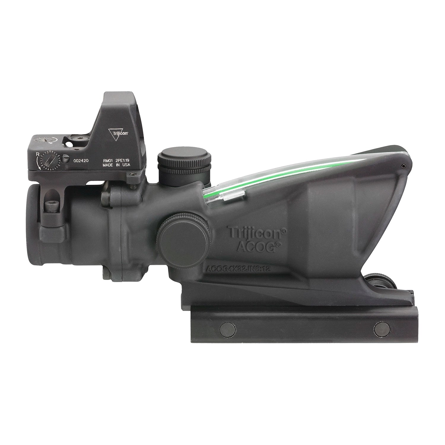 Trijicon 4x32 ACOG Scope, Dual Illuminated Green Crosshair .223 Reticle w/ Colt Knob Thumbscrew Mount & LED 3.25 MOA Red Dot RMR Type 2
