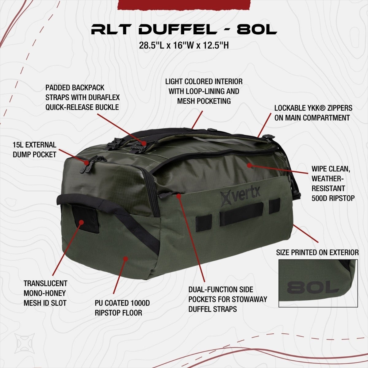Vertx Rlt 80L Duffel Bag